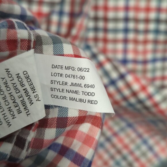 Johnnie-O Shirt Men's L Malibu Red Plaid Todd Hangin' Out Long Sleeve Button Up - Picture 10 of 11